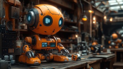 Rusty Robot in a Vintage Workshop