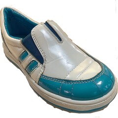 Stylish Turquoise and White Slip-On Shoe with a glossy texture detail