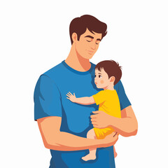 Obraz premium Father cradling toddler in bright yellow onesie, nurturing love