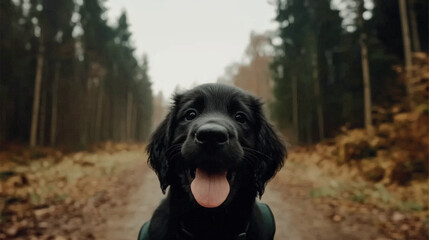 Happy Puppy in Forest Path