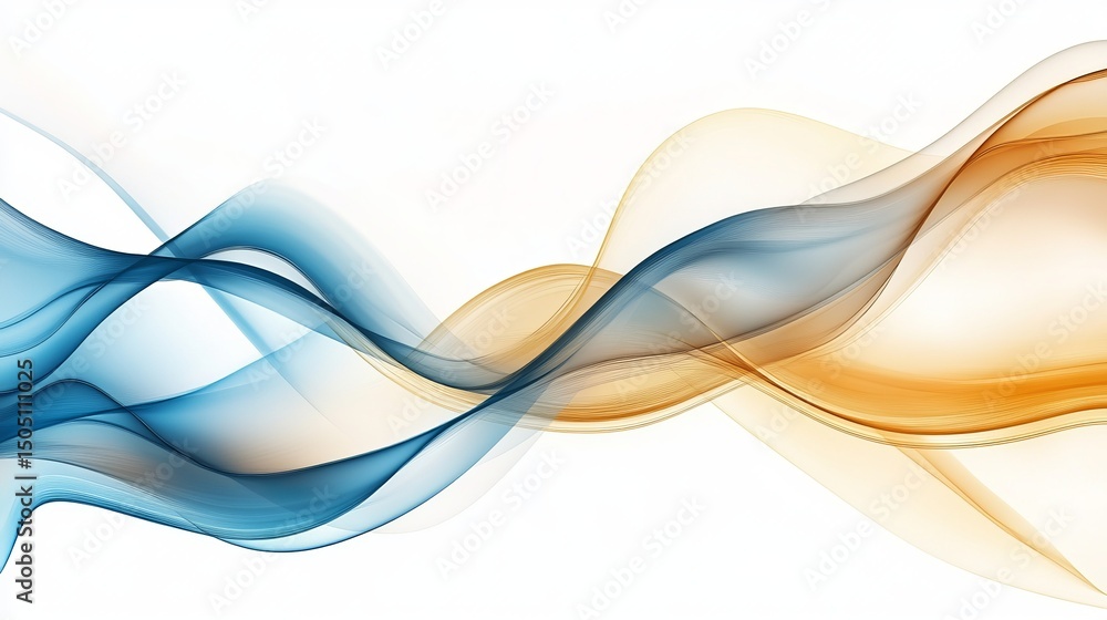 Poster abstract flowing waves in blue and gold creating a dynamic and elegant design on white backdrop