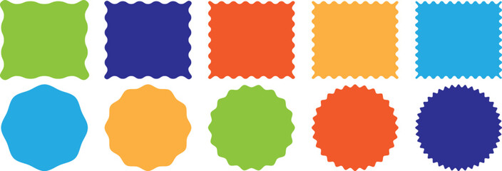Set of frames with zigzag edge shapes vector collection. scallop edge shape. Rectangular, round, circle, oval and square scalloped frames.	