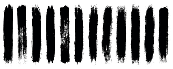 Straight Black Brush Strokes Vector collection. grunge Paint stripe. Vector grungy paint brush strokes collection. Black paint spots vector for design.