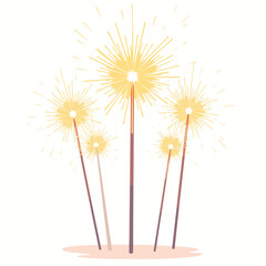Fototapeta premium Bright sparklers emitting vibrant sparks on white background, celebration