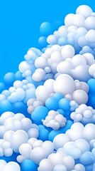 A vibrant digital illustration of fluffy white and light blue clouds against a bright blue sky, creating a dreamy, buoyant atmosphere