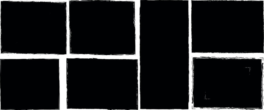 Set of rectangular grunge brush stroke, text box frame rough grunge square paint shape element. Hand drawn crayon grunge brush rectangle text border. Vector illustration 