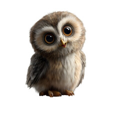 Naklejka premium A captivating close up of an adorable baby owl with large expressive eyes on a black background view