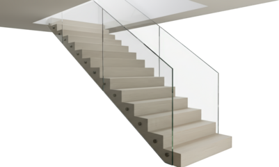 Modern Interior Design Light Beige Wooden Staircase with Glass Railing