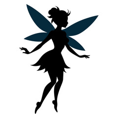 Enchanting Silhouette: An artistic silhouette of a fairy with intricate wings gracefully poised, a captivating illustration of fantasy and wonder.