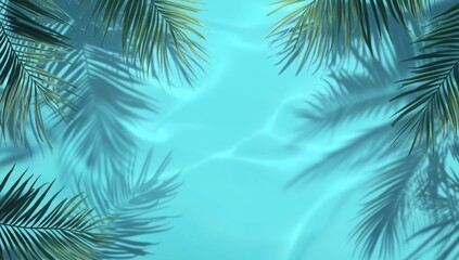 beautiful swimming pool with palm leaf shadows and water ripples on a blue background. summer vacation concept