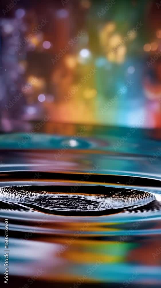 Poster water splashes creating a dynamic abstract form on a colorful background with water ripples in a gla