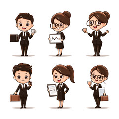 Funny cartoon businessman and office people character set in vector illustration