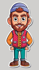 Cheerful cartoon man in winter gear.