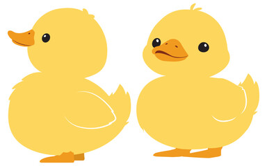 Cute cartoon Yellow little duck isolated on white background, color, vector illustration