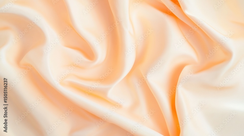 Poster light peach satin fabric displays soft creases and a smooth texture, creating an inviting and luxuri