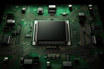Fototapeta premium Exploring technology innovations in circuit design electronics lab high-resolution image dark environment top-down view futuristic concepts for enhanced performance