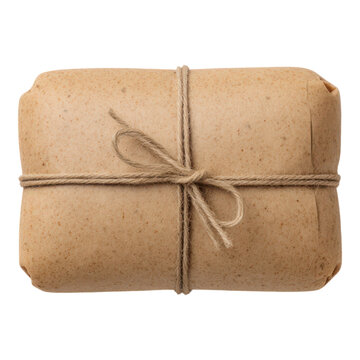 A neatly wrapped brown paper parcel tied with string.