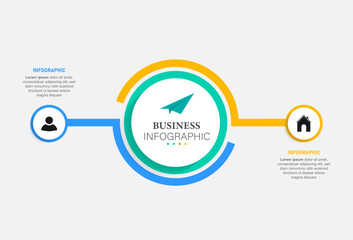 Thin line flat element design template. Business concept with 2 steps, options, processes. Vector illustration.