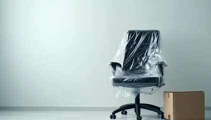 Modern office chair covered with plastic film