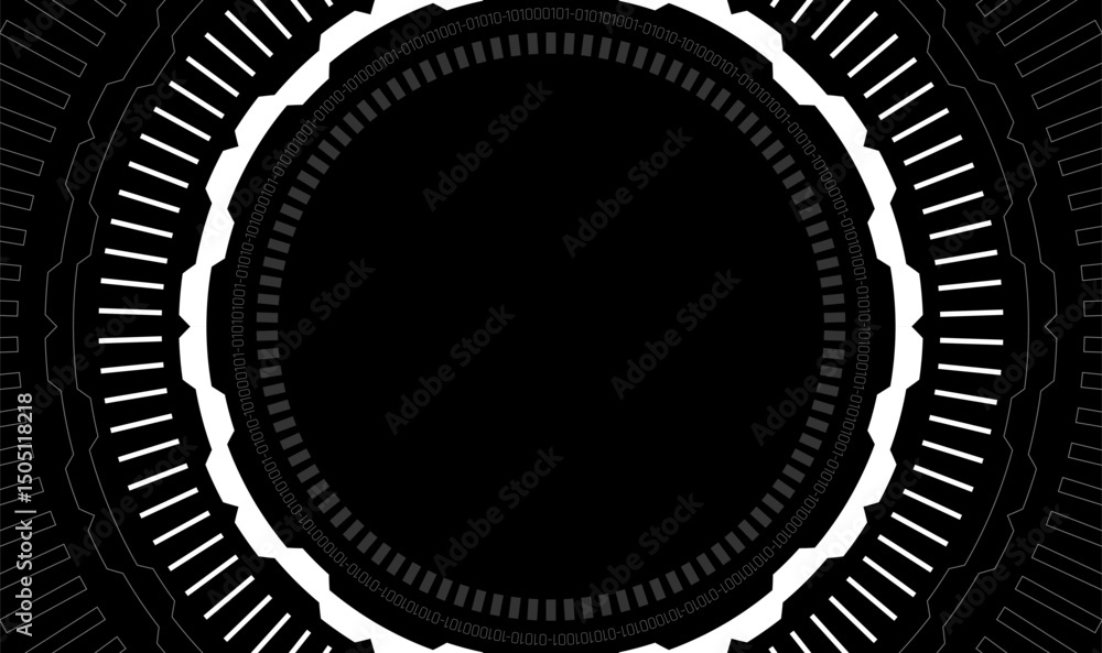 Poster abstract circle radar tech on black background. futuristic tech circular line with center focus.