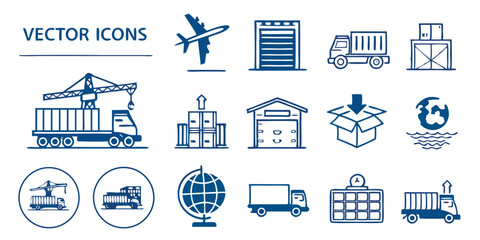 Logistics & Supply Chain Icon Set – Vector Icons for Delivery, Freight, Warehousing & Transportation