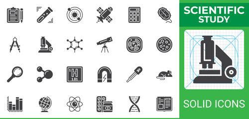 Obraz premium Scientific study solid glyph icon set