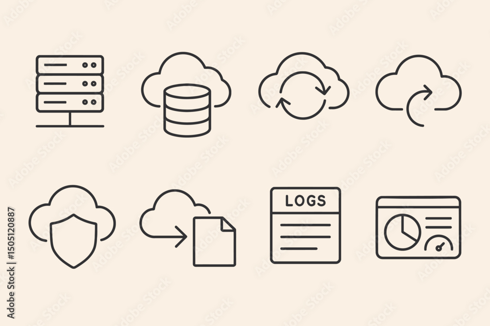 Poster cloud computing icons: synchronization, security, data, and analytics