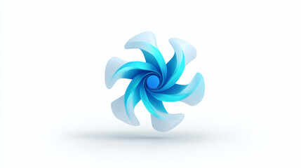 Fototapeta premium Abstract blue swirl resembling a spinning fan or flower, centered on a white background with a soft shadow.