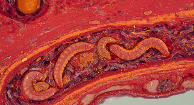 Dissection image showing embedded helminths