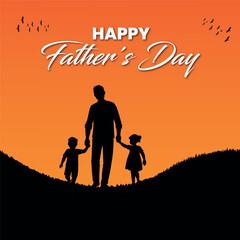 Father's Day Family Silhouette – Dad Holding Hands with Son and Daughter at Sunset