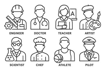 Career and Occupation Line Icons for Professions
