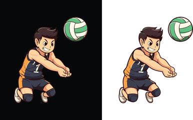 Cartoon Boy Striking A Volleyball