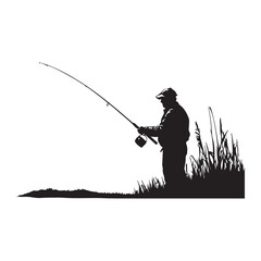 Obraz premium A man fishing in a lake black silhouette