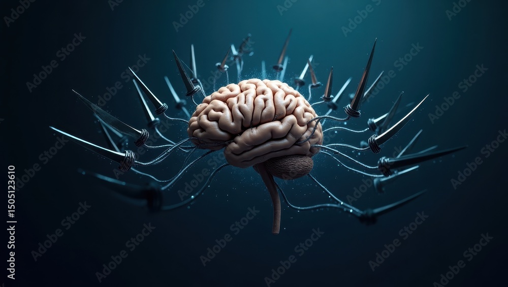 Poster exploring hidden threats in ai code with a focus on cyberweapons and brain imagery in a digital land