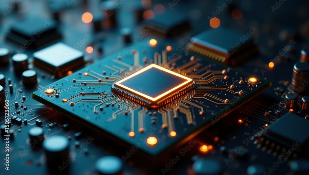 Poster examining intricate details of a microchip to uncover potential cyberweapon capabilities