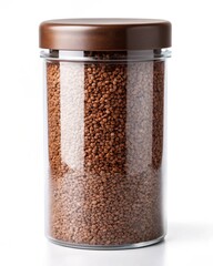 Instant Coffee Granules in Clear Jar High-Resolution Photo of Brown Coffee Crystals for Packaging or Website Use