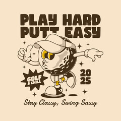 Funny Golf Quote Character Design for Cool Retro T Shirt Artwork