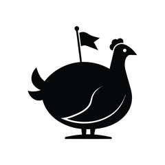 Stylized Chicken with Flag Black and White Icon