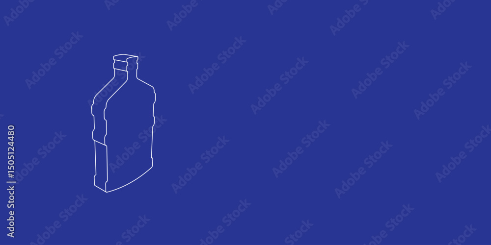 Poster the outline of a large a large bottle of water symbol made of white lines on the left. 3d view of th