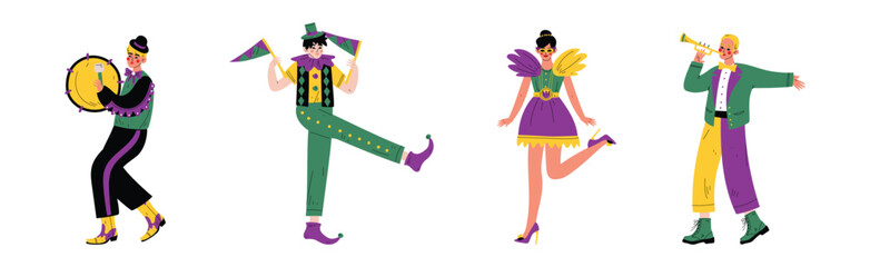 Circus Man and Woman Character Performer and Entertainer Vector Set