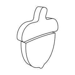 The outline of a large acorn symbol is made with black lines. 3D view of the object in perspective. Vector illustration on white background