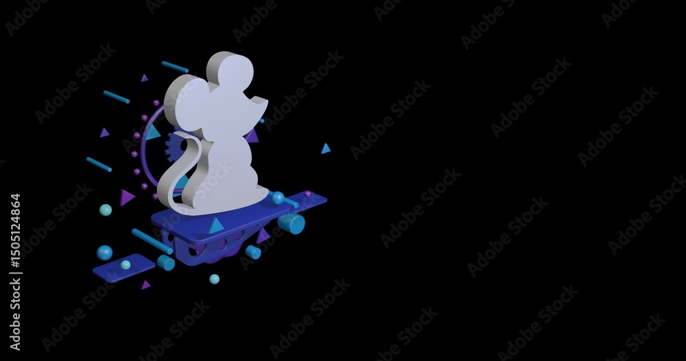 Poster white mouse symbol on a pedestal of abstract geometric shapes floating in the air. abstract concept 