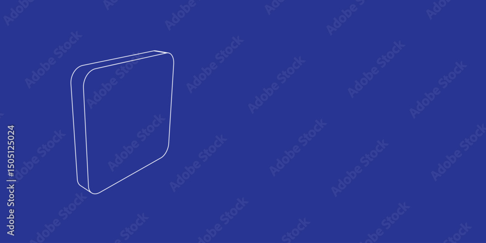 Poster the outline of a large rounded square symbol made of white lines on the left. 3d view of the object 