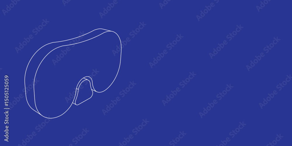 Poster the outline of a large diving goggles symbol made of white lines on the left. 3d view of the object 