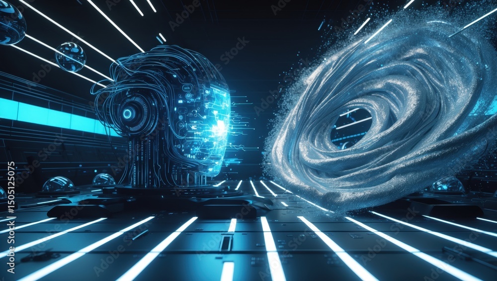 Aufkleber confrontation of artificial intelligence and nanorobot intelligence in a futuristic digital environm