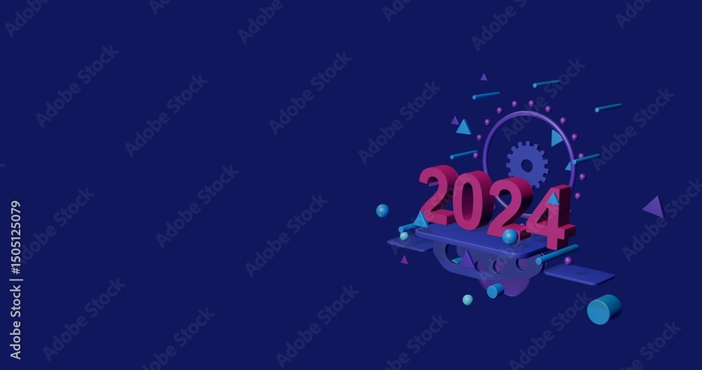 Poster pink 2024 year symbol on a pedestal of abstract geometric shapes floating in the air. abstract conce
