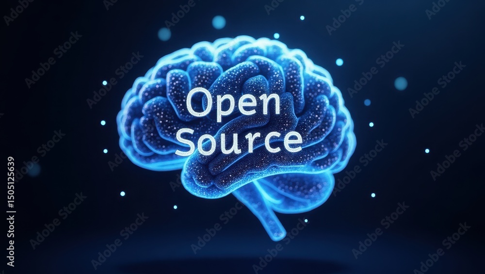 Poster exploring the impact of open source ai on technology and society in a modern, digital landscape
