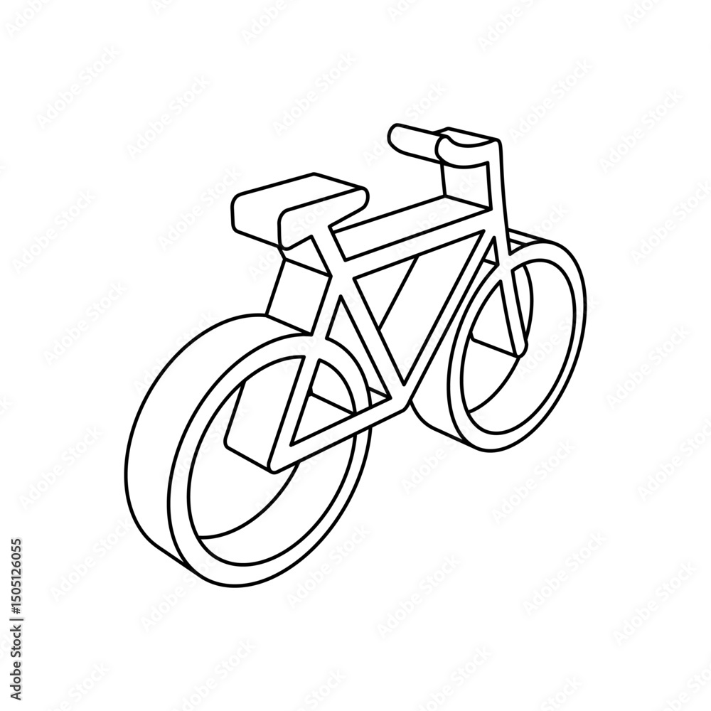 Poster the outline of a large bicycle symbol is made with black lines. 3d view of the object in perspective