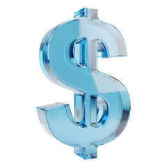 3D Glass Dollar Sign Blue Finance Icon