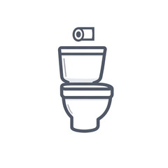 Clean, white toilet with toilet paper roll